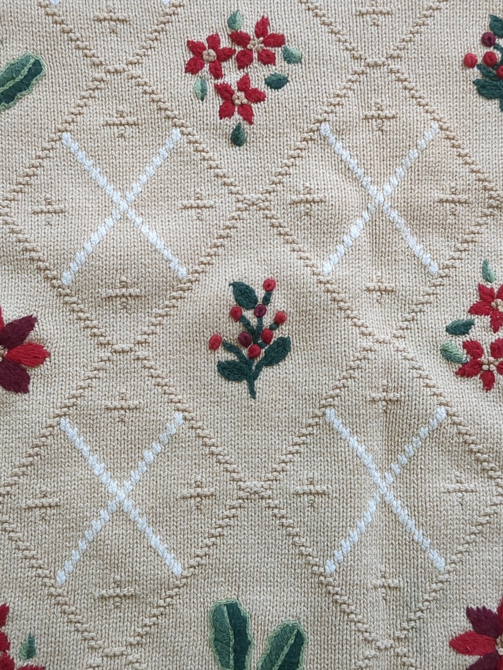 Vintage Liz Sport Cotton Holly Berry Pointsettia Holiday Sweater Medium - Picture 6 of 8